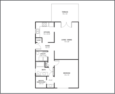One bedroom cottage floor plan