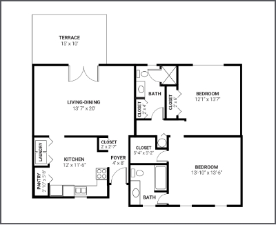 Two bedroom cottage floor plan